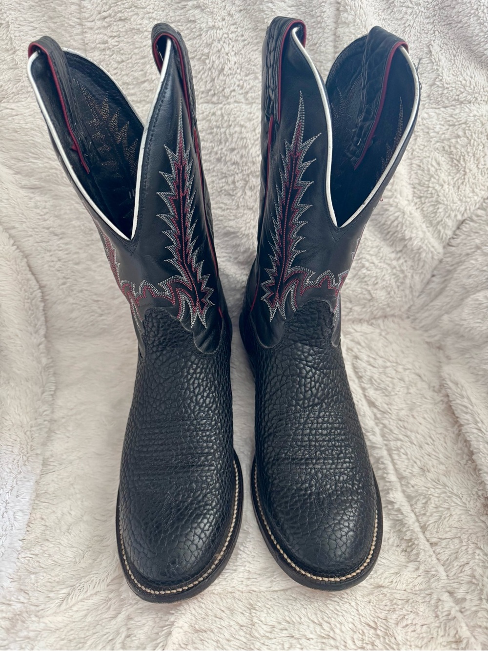 Nocona Men's Black Bull Shoulder Western Cowboy Boots with Red Stitch Detail 10D